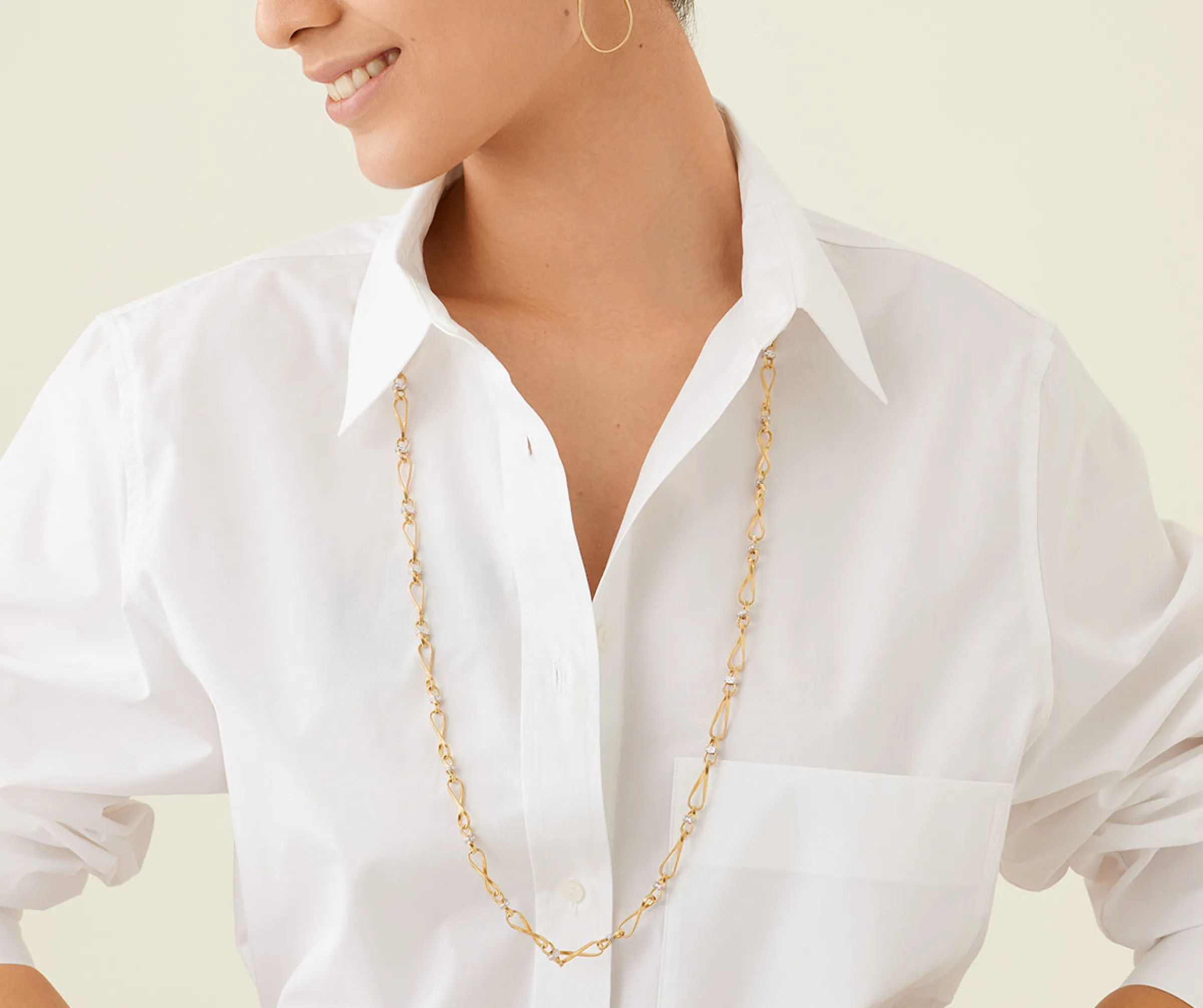 Necklaces-Marco Bicego 18K Yellow Gold Twisted Coil Long Link Necklace With Diamonds Yellowgold
