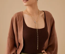 Necklaces-Marco Bicego 18K Yellow Gold Twisted Coil Link Lariat With Diamond Clasp Yellowgold