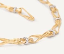 Necklaces-Marco Bicego 18K Yellow Gold Twisted Double Coil Link Necklace With Diamonds Yellowgold