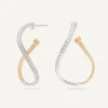 Earrings-Marco Bicego 18K Yellow Gold Twisted Irregular Small Hoops with Diamond Pavé Yellowandwhitegold
