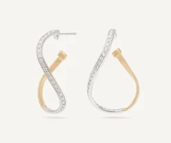 Earrings-Marco Bicego 18K Yellow Gold Twisted Irregular Small Hoops with Diamond Pavé Yellowandwhitegold