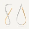 Earrings-Marco Bicego 18K Yellow Gold Twisted Irregular Medium Hoops with Diamond Pavé Yellowandwhitegold