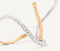 Earrings-Marco Bicego 18K Yellow Gold Twisted Irregular Small Hoops with Diamond Pavé Yellowandwhitegold